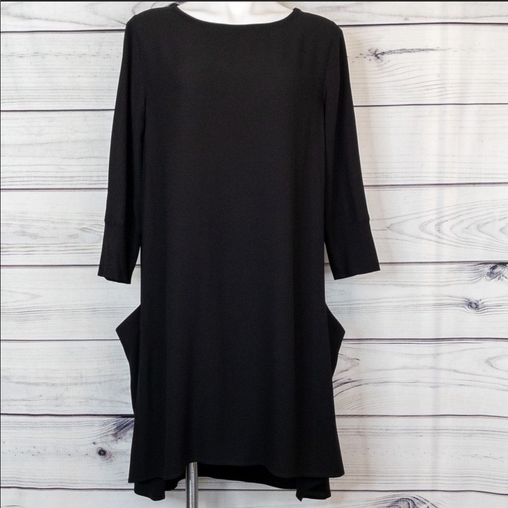 Eileen Fisher Black Silk Shift Dress with Pockets